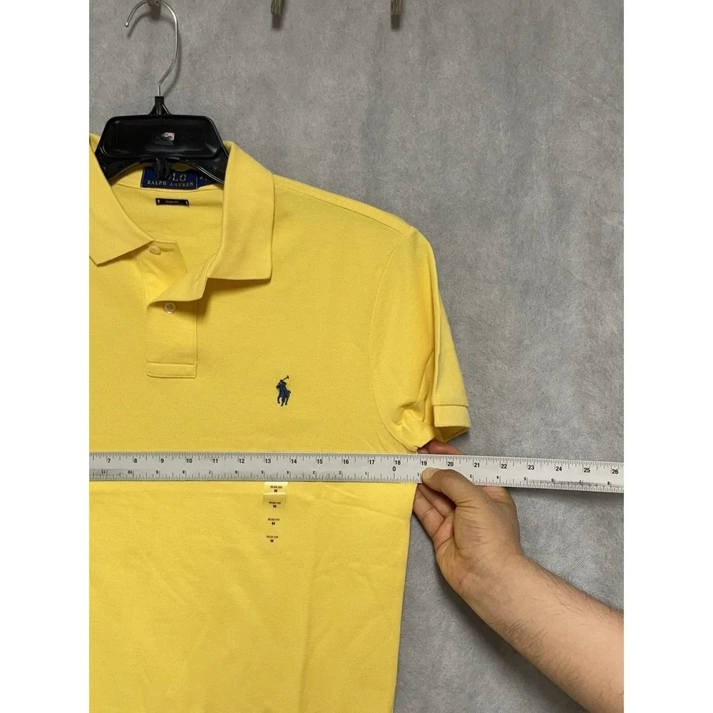 NWT Polo Ralph Lauren Polo Shirt Men M Yellow Slim Pique Embroidered Blue Pony